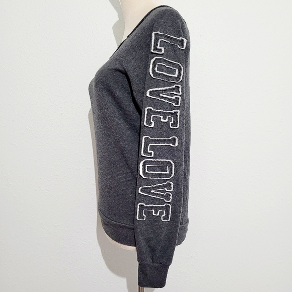 Reflex Womens Gray Sweatshirt Off Shoulder Love Embroidered On Sleeve Size Small - Picture 2 of 11